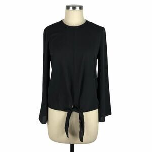 MADEWELL Black Bell Sleeve Front‎ Tie Top Blouse Small NWT Boho Neutral